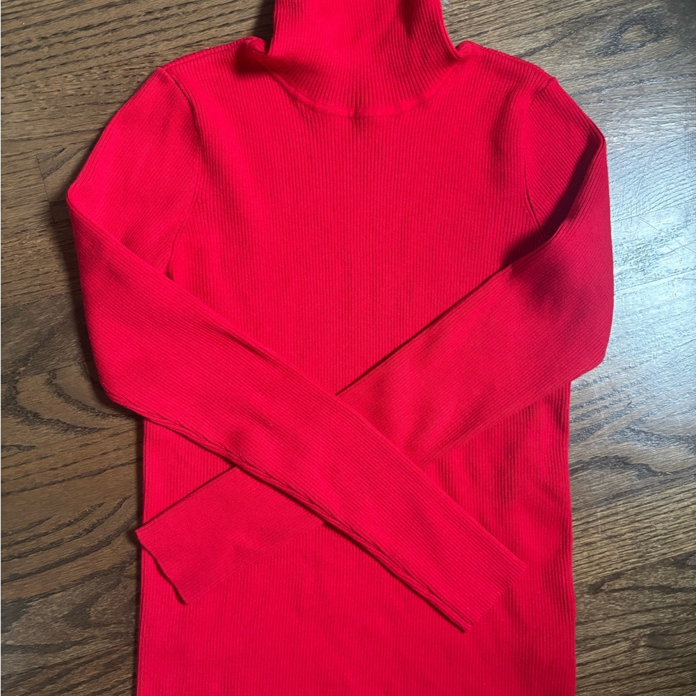 Lauren Ralph Lauren Vibrant Red Ribbed Turtleneck Sweater Cotton/Modal